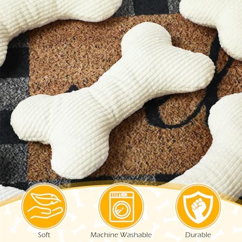 Poen 6 Pcs Bone Shaped Plush Squeaker Dog Toy Small Medium Dogs White