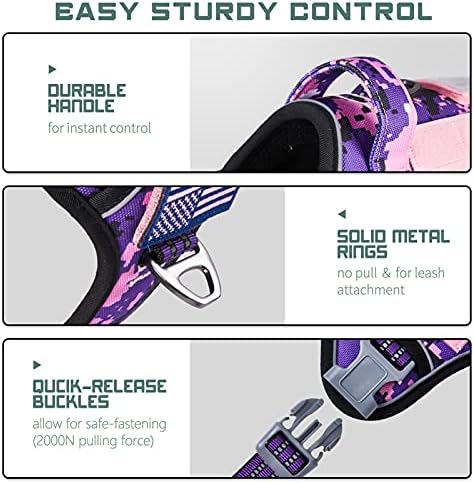 BUMBIN Tactical Dog Harness for Small Dogs No Pull, Famous TIK Tok No Pull Puppy Harness, Fit Smart Reflective Pet Walking Harness for Training, Adjustable Dog Vest Harness with Handle Purple Camo S