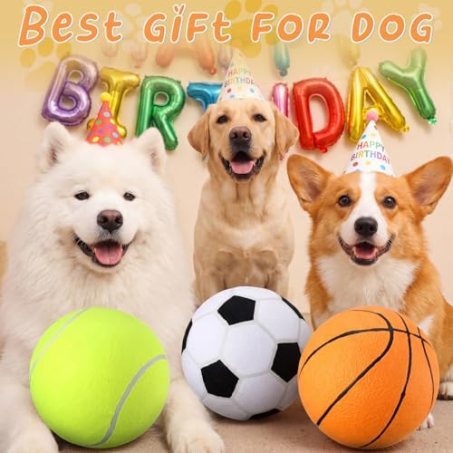 Vinsot 3 Pack 9.5" Large Dog Toy Balls Set Interactive Pet Toys Dog Toy Sports Balls Chew Oversize Felt Training Fetch Ball for Small Medium Large Dogs Outdoor Play