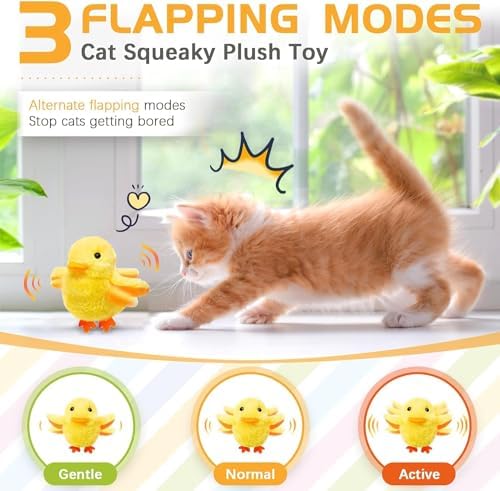 SmartTail Cat Toys Rechargeable Flapping Duck, Lifelike Quacking Sound, Touch Activated Kitten Plush Toy Interactive Cat Exercise Toys for All Indoor Kicker Toys 4.0 Inches