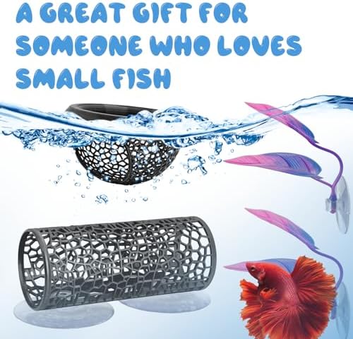 4 Pcs Betta Fish Hammock & Toy Set, Suction Cup Tunnel, Floating Betta Fish Skins, 2 Foliage Pads，Aquarium Hide and Feed Decor for Resting, Hiding & Play Areas.
