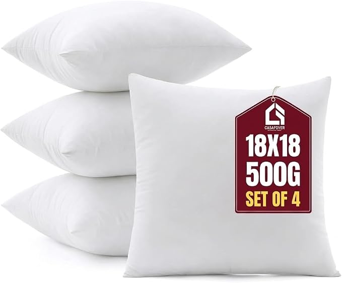 Casafoyer 18 x 18 Pillow Inserts Set of 4, Polyester Fill, Machine Washable