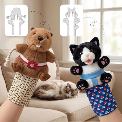 Interactive Cat Toys Cute Play Set with Wrestling Glove, Karate Kitty, Catsumo, Wrestling Puppet, Fun Interactive Toy for Indoor Cats & Kittens (cat02)