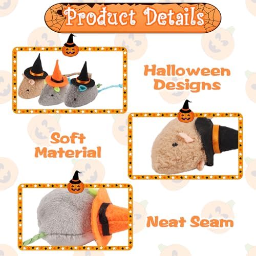 FOIMAS Halloween Catnip Toys,Witch Mouse Catnip Toy Chew Bite Plush Mice Toy for Cat Interactive, Pack of 6