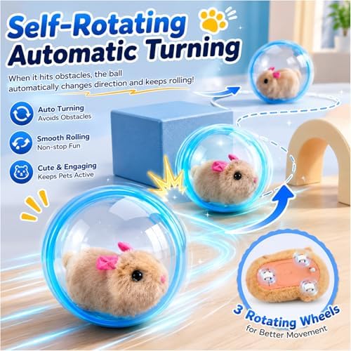 2026 New Self-Rolling Interactive Cat Ball Realistic Animal Automatic Moving Rolling Cat Ball 360° Rolling Spin Moving Cat Ball Fun Indoor Interactive Pet Ball for Cats Dogs Chasing (Pink, Rabbit)