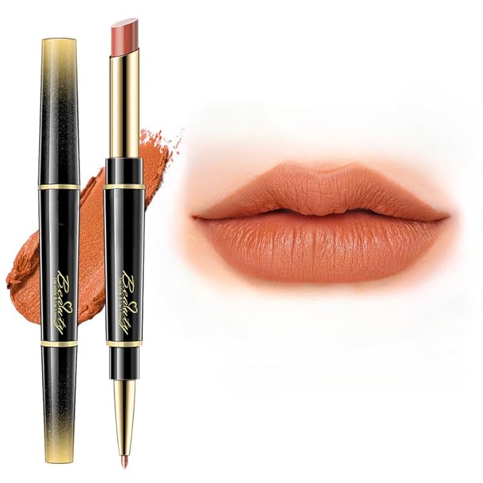 Double Head Lipstick and Lip Liner - Long-lasting Makeup - Waterproof Daily Glamour Makeup (9#milk tea color)
