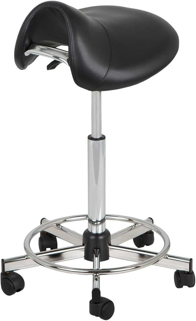 Pibbs 778 Pony Professional Cutting Stool for Salons - Adjustable Height 23"–33", Extra-Thick Upholstered Seat Cushion, Ergonomic Design for Back Relief, 5-Star Base with Smooth Casters, PIB-778