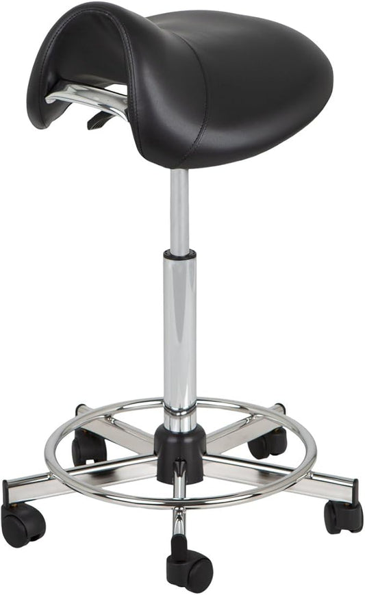 Pibbs 778 Pony Professional Cutting Stool for Salons - Adjustable Height 23"–33", Extra-Thick Upholstered Seat Cushion, Ergonomic Design for Back Relief, 5-Star Base with Smooth Casters, PIB-778