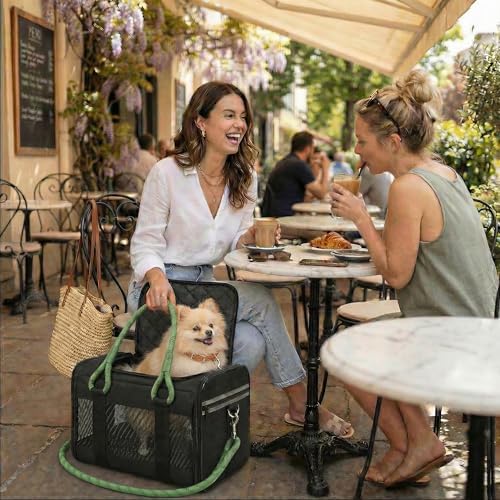 Soft-Sided Pet Carrier, Black Green, 19.7 x 11.8 x 11.4 in