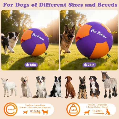 Upgrade Herding Ball for Dogs,18" Herding Ball for Australian Shepherd Collie,Border Collies,Cattle & Medium to Large Breeds,Fast-Inflating Pump,Durable & Waterproof Cover,Large Dog Toys Outdoor Play