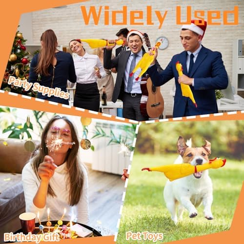 Xeehwb 3 Pcs Large Rubber Chicken,12 Inch Yellow Rubber Squawking Chickens,Screaming Chicken Dog Toys,Prank Noise Maker Dog Toys