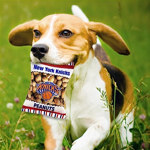 NBA New York Knicks Crinkle FINE Plush Dog & CAT Squeak Toy - Cutest Stadium Peanuts Snack Plush Toy for Dogs & Cats with Inner Squeaker & Beautiful Baseball Team Name/Logo