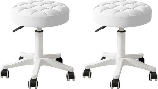 Small Rolling Stool with Wheels, PU Leather Height Adjustable Vanity Work Task Stool, 360 Swivel, Padded Seat Cushion, for Salon, Home, Office