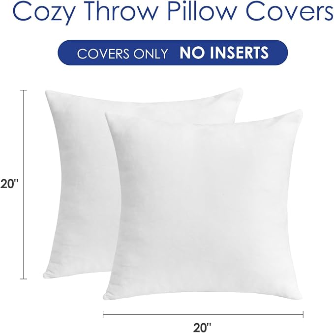 Throw Pillow Covers White Set of 2 20x20 Inch Pillow Covers, Soft Velvet Decorative Covers for Couch Sofa Bed, Home Boho Decor, Modern Farmhouse Cushion Covers