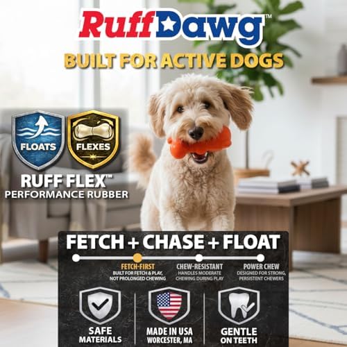 Ruff Dawg Gummy Bear Crunch Dog Toy – (1 pc) Assorted Colors – Loud Crinkle Rubber Fetch Toy with Treat Slot – Bouncy Ruff Flex Shell, Floats – Made in USA