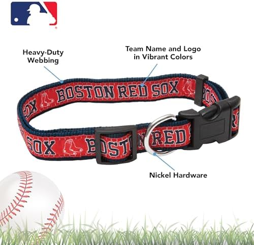 MLB Boston Red Sox Licensed PET COLLAR- Heavy-Duty, Strong, and Durable Dog Collar. Available in 29 Baseball Teams and 4 Sizes