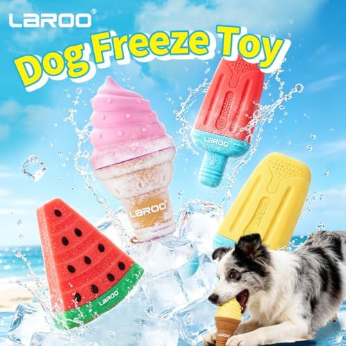 LaRoo Dogs Toys for Summer Cooling, Frozen Dog Toys, Full with Water Frozen, Prevention of Heat Stroke Upgraded Teething Chew Toy (Ice Pop Shape-Green)