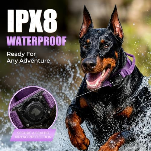 Tactical AirTag Dog Collar with Holder for Medium Large Dogs, Purple, XL