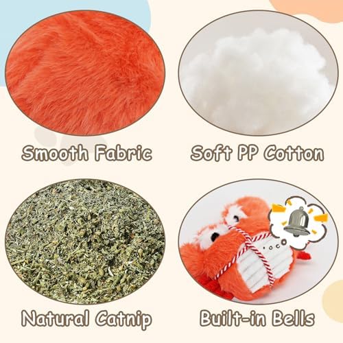 Andiker 2 Pcs Catnip Toys for Cats, Cute Crab and Lobster Shapes Plush Toy with Catnip PP Cotton Built-in Bells Funny Interactive Cat Toys for Indoor Cats Bite Chew Hunting (Small, Style 2)