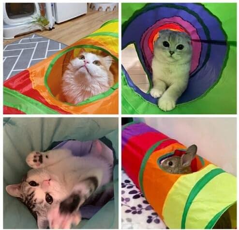 PetLike S Way Cat Tunnel Collapsible Pop-up Pet Tube Hideaway Play Toy with Ball (S-Way, Rainbow)