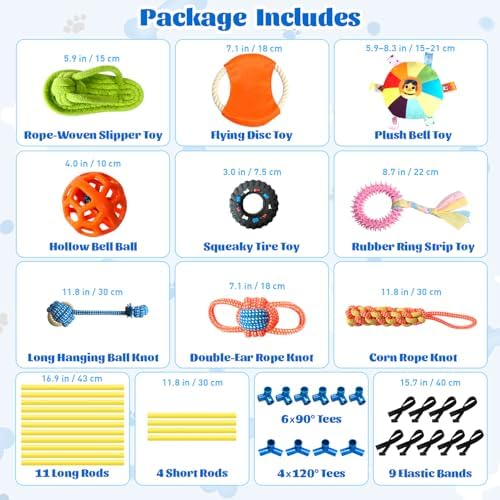 Puppy Play Gym with 9 Hanging Toys, Interactive Dog Enrichment Playground, Removable Indoor Training Activity Center for Puppies & Small Dogs, Adjustable PVC Frame, Teething & Squeaky Toys Included