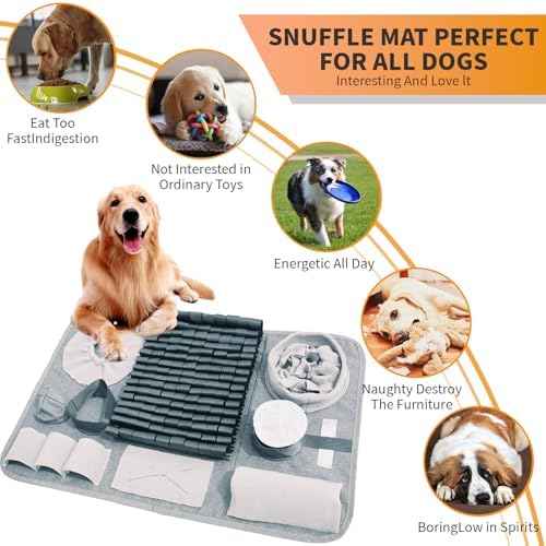 Snuffle mat for Dogs Iteractive Dog Puzzle Toy Used for Training Stress Relief This sniffing mat effectively slows your dog's eating pace. Suitable for indoor and outdoor use. Gray (26 x 17 inches)