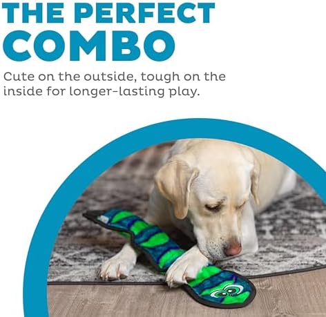 Outward Hound Durablez Large Snake Stuffing-Free Squeaky Plush Dog Toy for Puppies & Dogs - Interactive, Soft Yet Tough, No Mess, Jumbo Squeaker, Long-Lasting Play, 24.5 inch, Blue