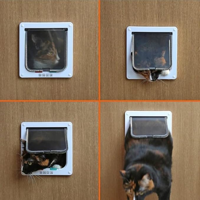 Pet Door 4 Way Lockable Cat Door Magnetic Cat Dog Flaps Smart Pet Flap Door Automatic Lock Cat Dog Gate for Window and Porch Use for Pet Cat Puppy
