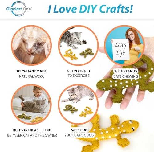 Glaciart One Felt Lizard Cat Toy – 2 Pcs | Soft Fuzzy Enrichment 100% Natural Wool - Interactive Catnip Play Cat Toy Set - Safe for Pets, Non-AZO Colored Dyes