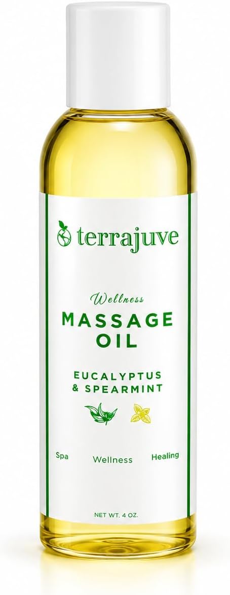 Terrajuve Aromatherapy Massage Oils Set Eucalyptus & Spearmint Pure, Organic, All-Natural Made in USA Relaxation and Stress Relief (4 Oz) Gift – Mother's Day Gift for Mom