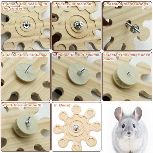 2Pcs Chinchilla Chew Toys Guinea Pig Toys Hamster Rabbit Cage Chew Accessories Rotating Grinding Natural Wooden Snowflake-Shaped 6.3 Inch Diameter Wheel Spinner Interactive for Enrichment Teeth