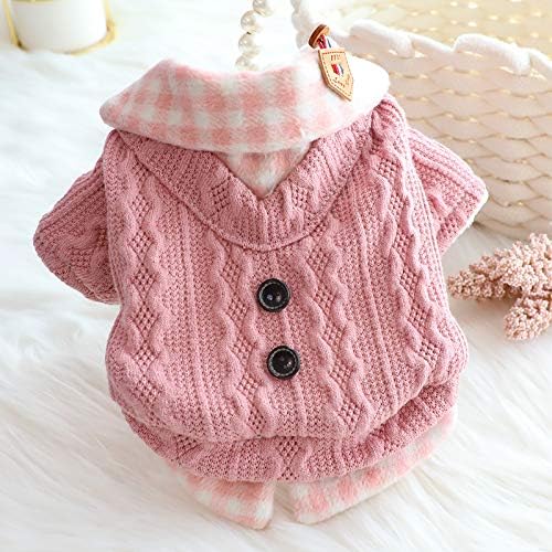 Dog Princess Sweater for Small Dogs Thick Shirt Plaid Clothes Costume Pet Girl Cute Coat Outfits Fall Costumes Winter Dog Sweaters (L,Pink)