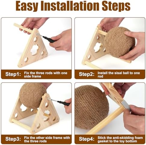 Sisal Cat Scratching Ball, Cat Scratcher Ball Toy with Cute Stable Stand, Interactive Exercise Toy for Small Pet to Play and Exercise