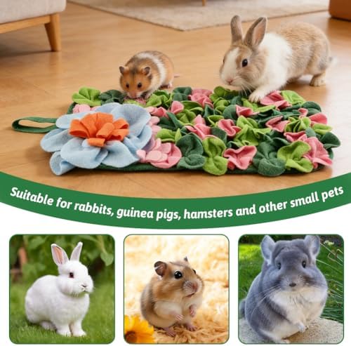 Rabbit Foraging Mat, 18"x10" Snuffle Feeding Mat for Rabbits Guinea Pigs Chinchillas, Pet Feed Game Slow Eat for Small Animals Interactive Puzzle Feed Mat, Washable,Fun Design