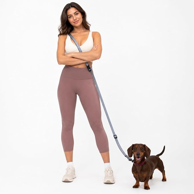 Kazazoo Hands-Free Dog Leash Adjustable Length 5-8 Ft, Waist for Dog Walking, Running for Small &Medium Dogs with Reflective Strips, Ballistic Nylon, Waist Belt, Grey