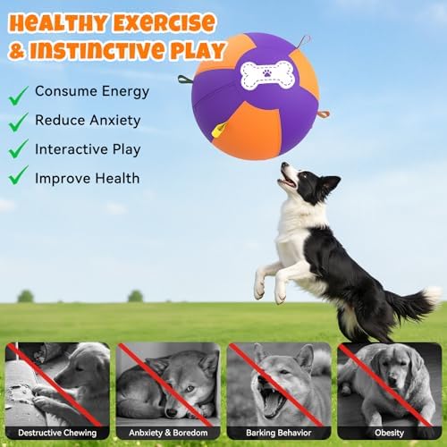 3.0 Upgraded Herding Ball for Dogs - 18" Heavy-Duty Interactive Dog Toy,Reinforced Oxford Cover & Loops,Thick PVC Bladder,Fast Pump,Outdoor Herding Toy for Border Collie,Australian Shepherd