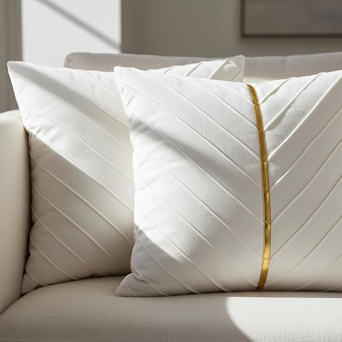 Velvet Throw Pillow Covers 24x24 inch Pack of 2 Gold Decor White | Soft Solid Pillow Covers,Modern Luxury Home Decor,for Couch Chair Sofa Bedroom Livingroom,Hidden Zipper,Ideal Gift,Easy Care