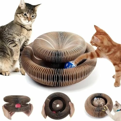 Kitten Curl Cat Toy, Magic Organ Cat Scratch Board, Foldable Cat Accordion Toy, Interactive Scratch Pad Cat Toy with Toy Bell Ball, Cat Scratchers for Physical Exercise Cats Indoor (1PC)