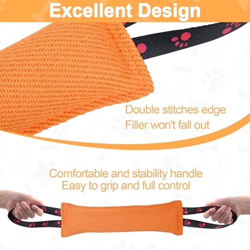 ToLanbbt Dog Tug Toy Bite Jute Pillow Pull Toy with 2 Strong Handles Perfect for Tug of War, Puppy Interactive Play, Tear Resistant Bite Training for Small Medium Large Dogs (Bright Orange-Footprint)