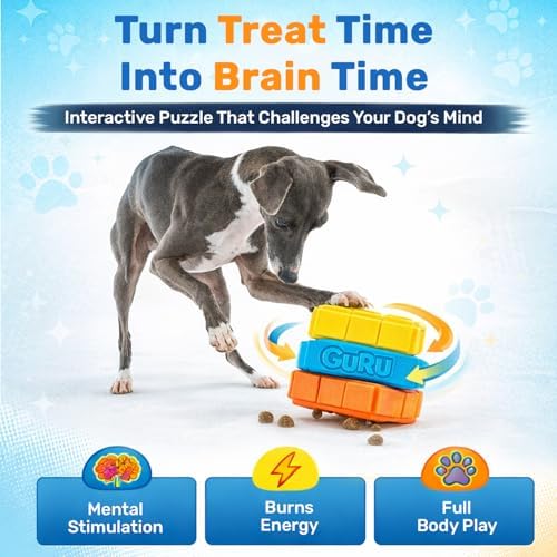 GURU Pet Dog-X-Cube Toy Keeps Dogs Active & Happy - Interactive Dog Toys with Twisting Puzzle Layers for Mental Stimulation - Dog Enrichment Toys Challenge Your Pet with Multi-Action Treat Dispensing