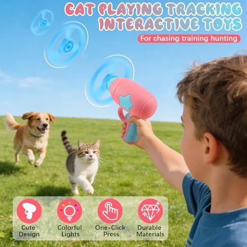 Cat Fetch Toy, 2026 Interactive Light-Up Flying Disc Launcher & Fetch Toy for Cats, Cat Toy Propeller Launcher for Training & Hunting (A+B)