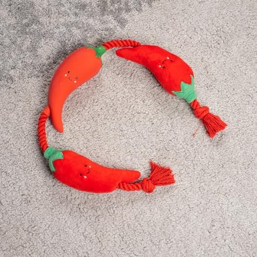 Fuzzl Tugga Chilis Dog Toy 75cm - Rope Latex and Plush Dog and Puppy Throw Fetch and Tug with Squeaker