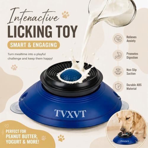Rolling Lick Feeder Ball Bowl with Suction Cups Anti Slip Slow Feeder Interactive Puzzle Enrichment Toy for Dogs Cats Suitable for Wet Food Yogurt Bone Broth Nutrient Liquid (Blue)