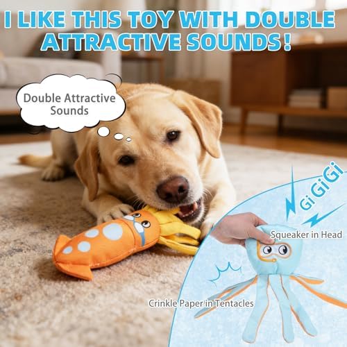 KOOLTAIL Squeaky Floating Dog Toys, 2 Pack Dog Pool Toys for Water Fetch and Training, Interactive Summer Outdoor Essentials Durable Pet Chew Toy for Small Medium Large Dogs, Cute Octopus & Squid