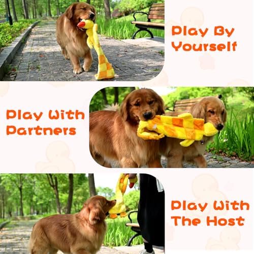 Mihachi Dog Squeaky Toys 16 Squeakers for Aggressive Chewers, Tough Interactive Tug of War Dog Toy-Squeaky Chew Toy for Small,Medium,Large Breed No Stuffing Duck Toy, Fun Long Toys 27 Inches