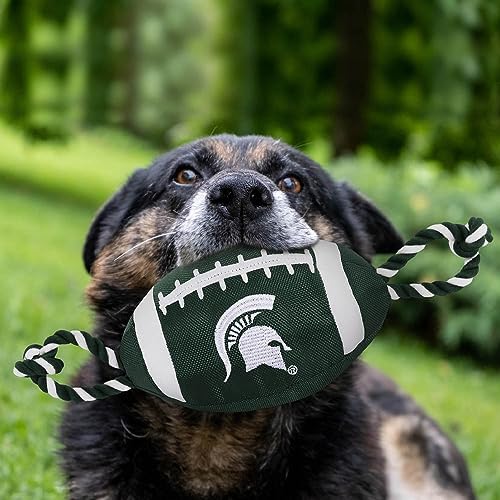NCAA Michigan State Spartans Football Dog Toy, Tough Quality Nylon Materials, Strong Pull Ropes, Inner Squeaker, Collegiate Team Color