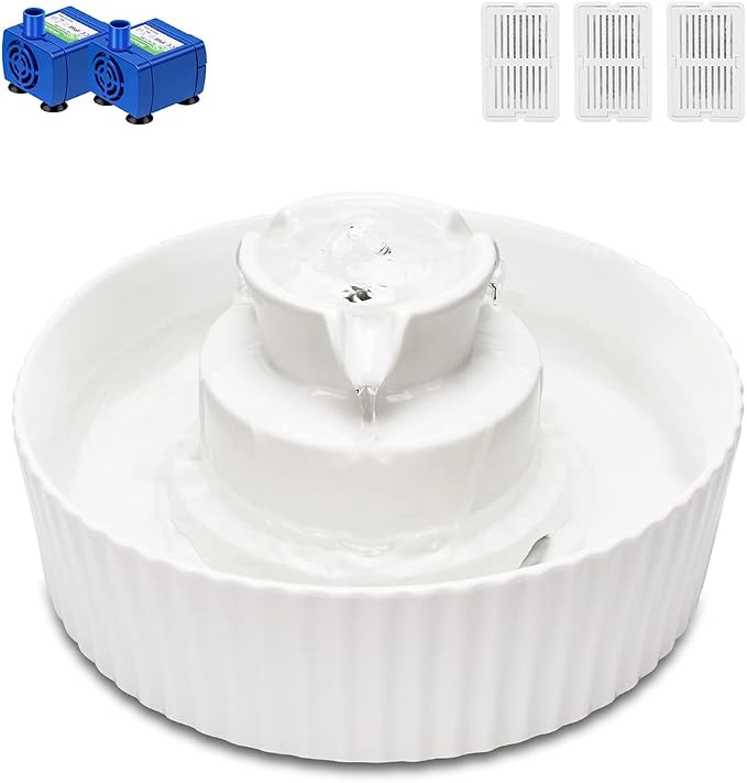 Wonder Creature Ceramic Cat Water Fountain, Stable Cupcake Design, 71oz | 2.1L Pet Fountain with Anti-Tip Ceramic Design, 2 Quiet Pumps, 360° Water Flow, 3 Filters for Cats and Dogs