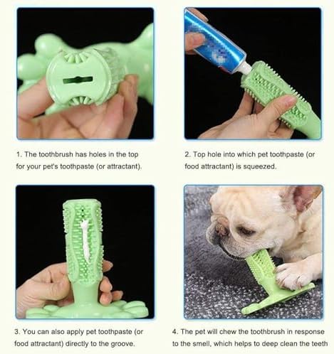 PUPIX Dog Toothbrush Chew Toy with Treat Dispenser, Interactive Dog Toy for Small Medium Dogs, Puppy Teething Toy, Rubber Dog Chew Toy for Dental Cleaning, Dog Teeth Cleaning Toy & Oral Care, Green, L