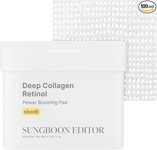 SUNGBOON EDITOR Deep Collagen Retinol Power Boosting Pads | Deep Hydration, Skin Elasticity Care for Dry Skin, Fine Lines | Korean Moisturizer, Korean Skincare, Toner Pads – 100 Count