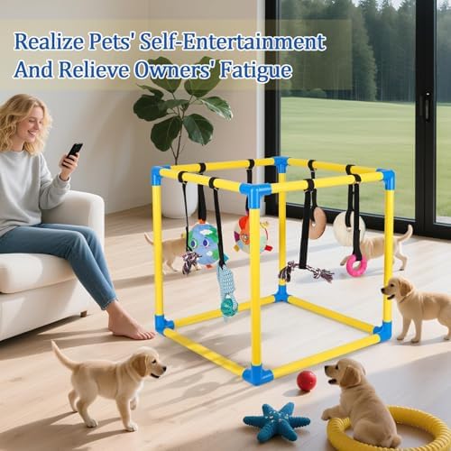 Liitrton Puppy Play Gym for Small Dogs with 8 Hanging Toys, Yellow